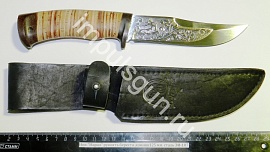 Нож "Марал" позолота, рукоять береста ,клинок135 мм. сталь ЭИ-107